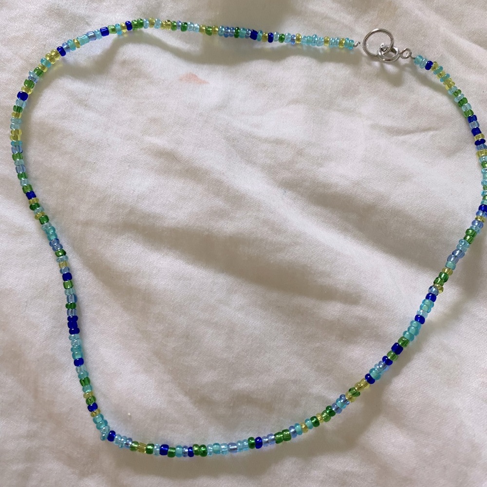 Handmade necklace - Green and blue beaded